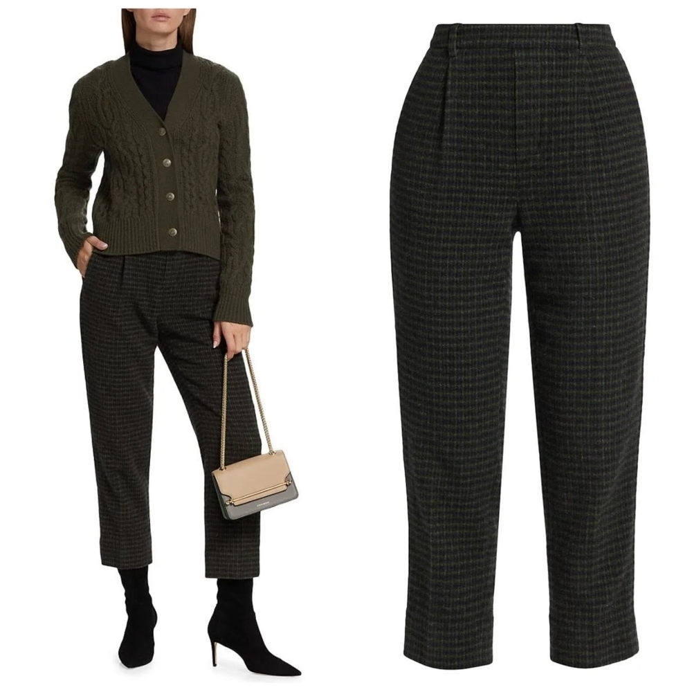 Vince Check Plaid Wool & Cashmere-Blend Easy Pant xxs NWT